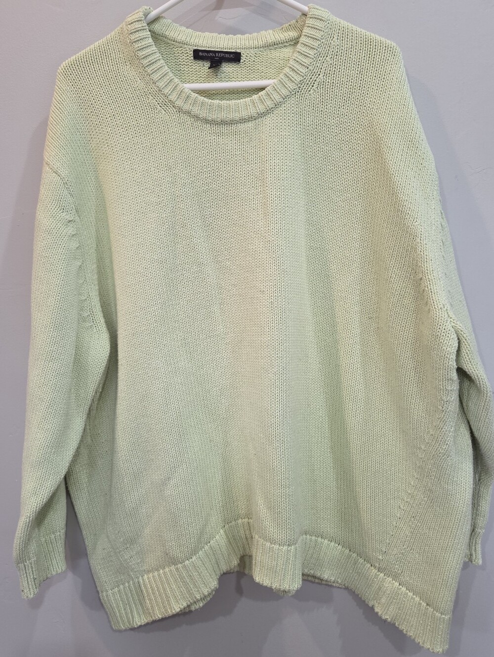 Banana Republic XL Pastel Lime Cotton Blend Chunky Knit Sweater Boxy Maximalist